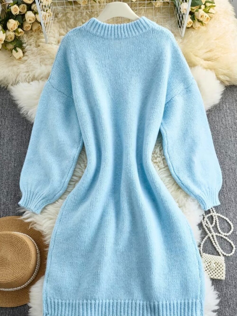 Women's Stand Collar Long Cardigan, Slouchy Drop Shoulder Lantern Sleeve - Picture 3 of 6
